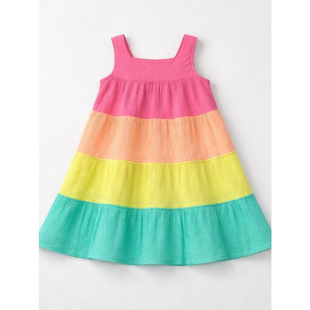 Baby Gap rainbow color block gauze tiered dress size 18-24m